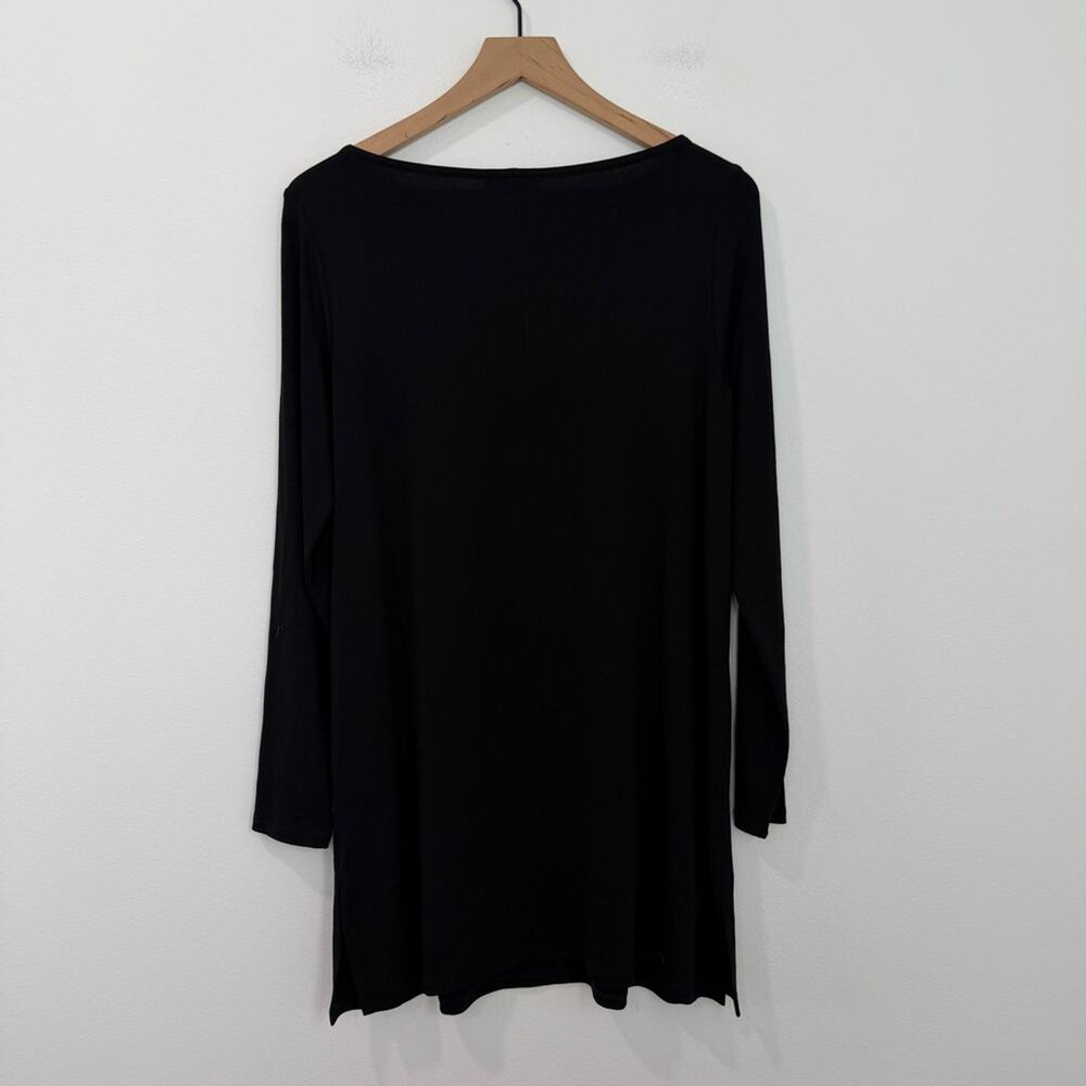 Eileen Fisher Bateau Neck Long Tunic Black Side Slits NWT Size Small - Picture 3 of 8